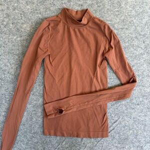 Free People Intimately Shirt Womens XS/S Orange Mock Neck Thumbhole Stretch